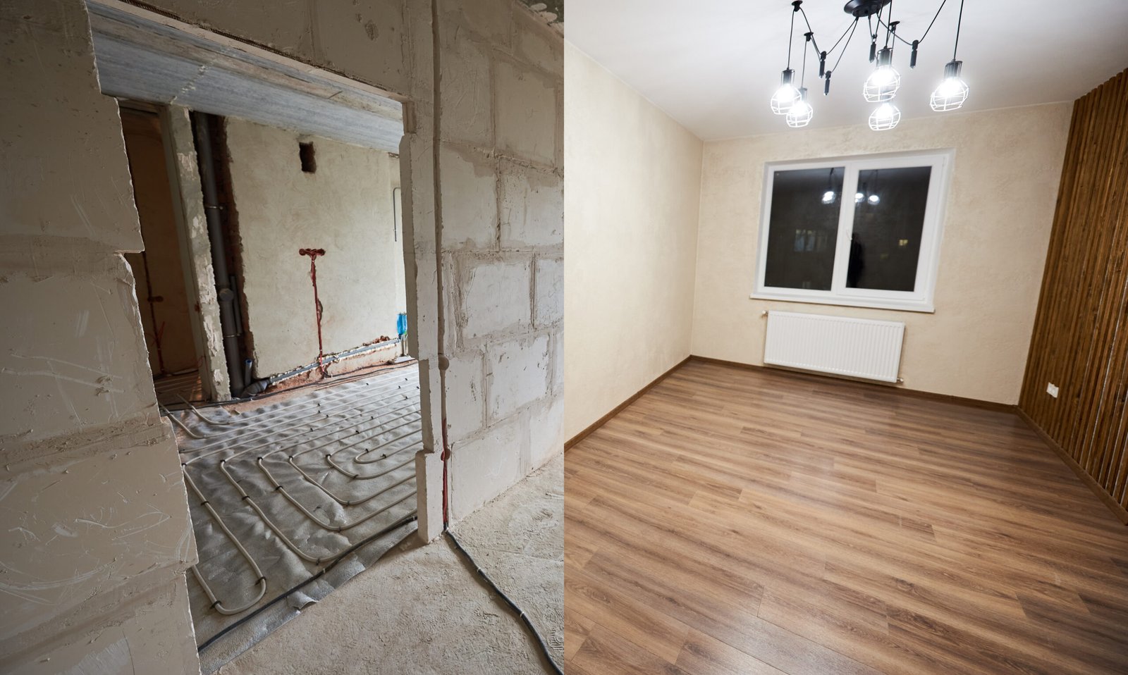 comparison of apartment before and after renovation. small details of contemporary interior design